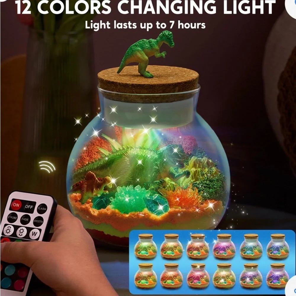 Dinosaur Crystal Terrarium - Green and Orange